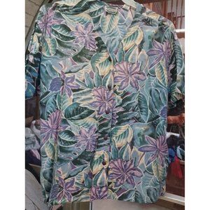 Vintage Womans Hawaiian Print blouse SS L Purple/Green Separate Issue